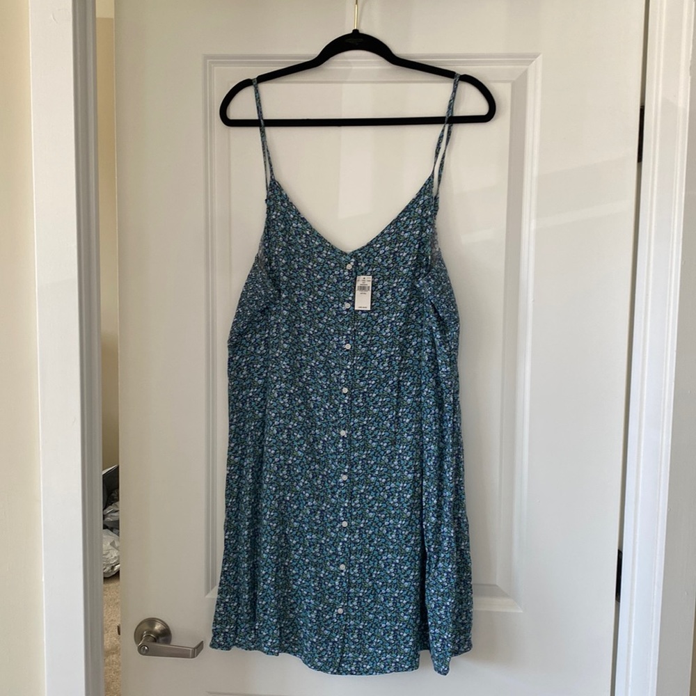 American Eagle Outfitters Teal Floral Button-Front Mini Dress